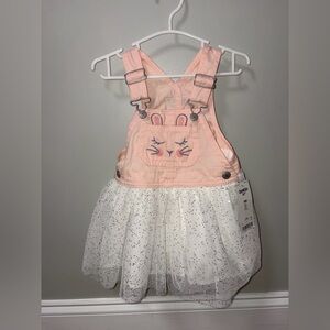 Oshkosh B’gosh pink white tulle bunny overall Dress NWT 18 months